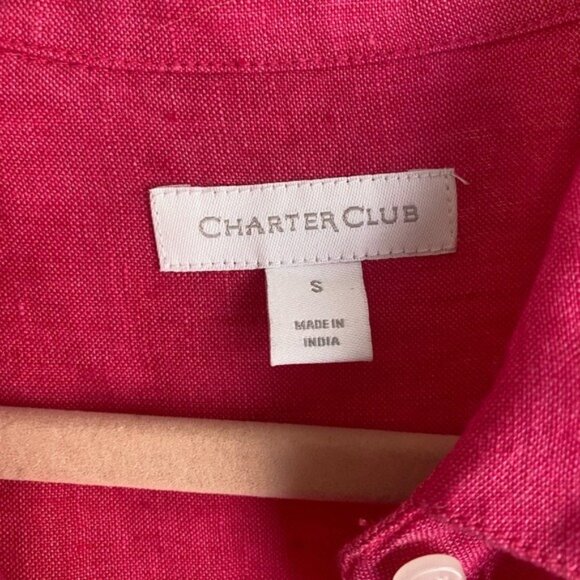 Charter Club Hot Pink Oversized Button-Up Linen Blouse Size S - Picture 4 of 4